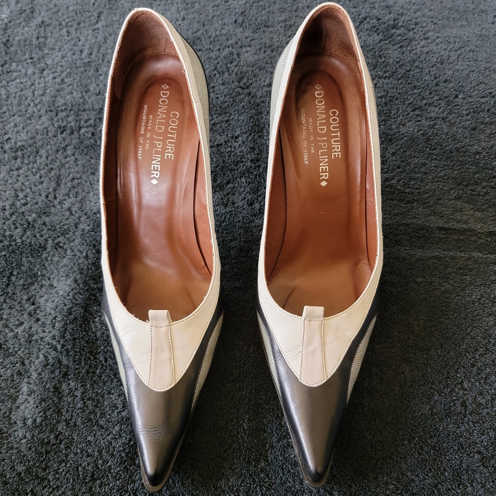 Donald J Pliner Black White & Silver Leather Heels